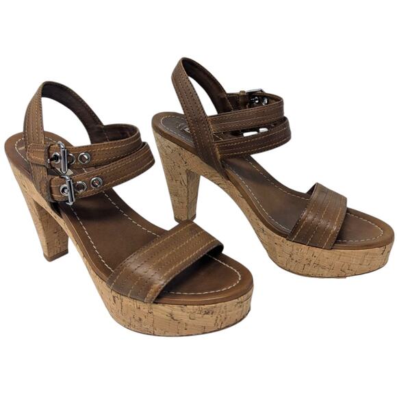 Miu Miu Brown Cork Platform Sandals Double Buckle Heels Size 41 - Picture 3 of 6